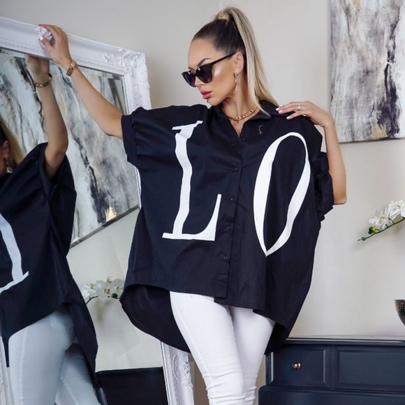 Tops - LAST 1! Love Print Oversized Short Sleeve Shirt